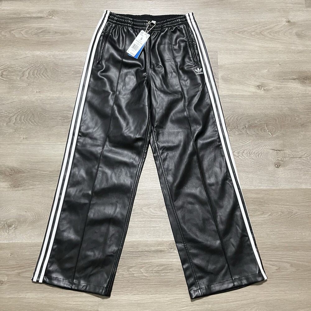 Adidas Originals Firebird Black Vegan Leather Pants Womens Sz Small NEW (IY7245)